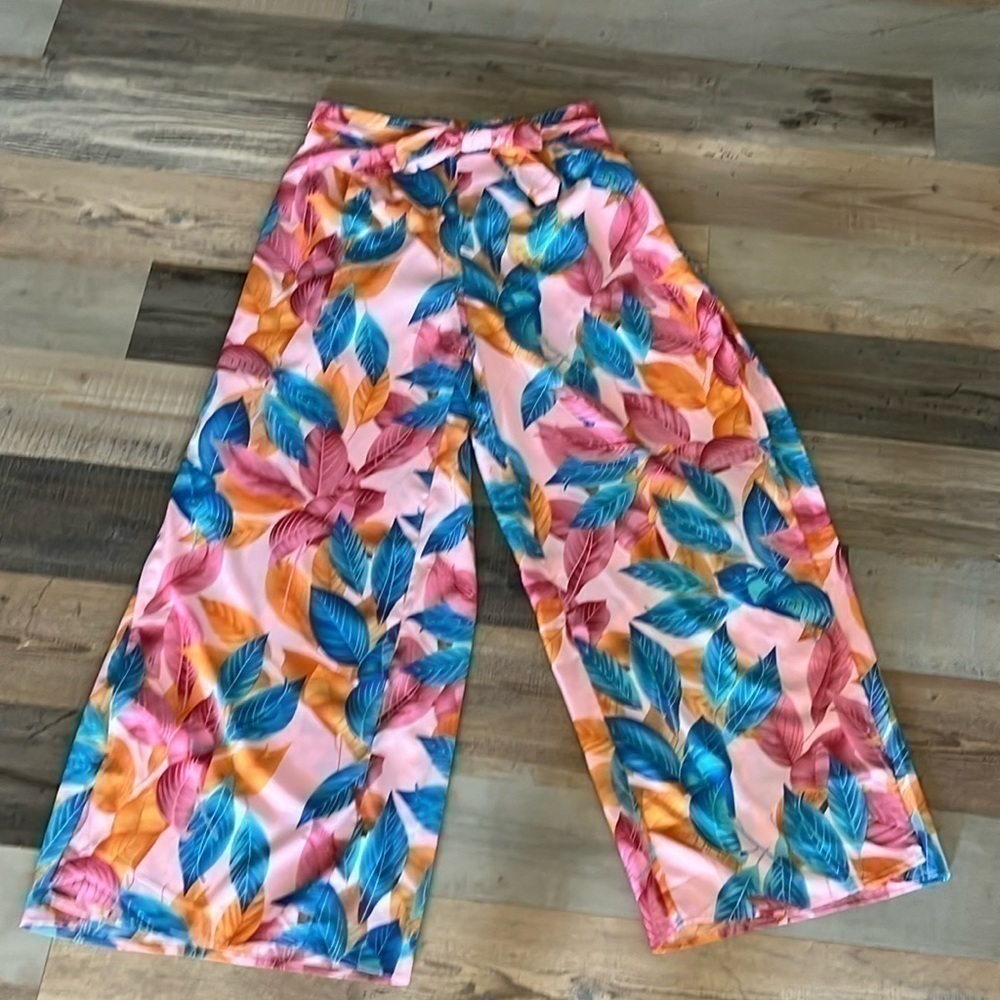 Gigio Pink Wide Leg Lightweight Tropical Floral Pants Size Large